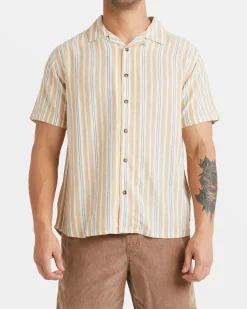 RVCA BEAT STRIPE SHORT SLEEVE SHIRT Tan Clearance