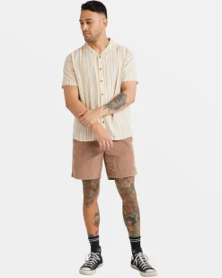 RVCA BEAT STRIPE SHORT SLEEVE SHIRT Tan Clearance