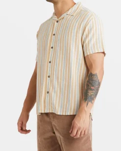 RVCA BEAT STRIPE SHORT SLEEVE SHIRT Tan Clearance