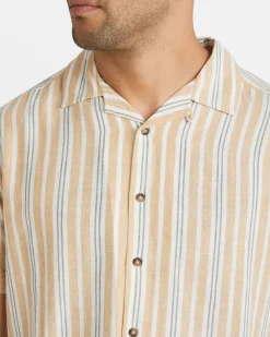 RVCA BEAT STRIPE SHORT SLEEVE SHIRT Tan Clearance