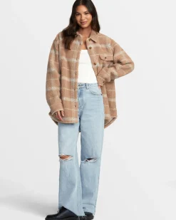 RVCA BIRDIE SHACKET FLANNEL JACKET Warm Taupe Sale