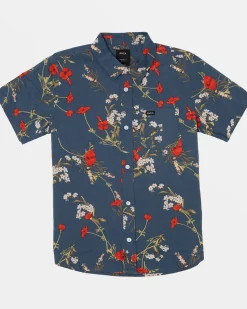 RVCA BOYS BOTANICAL SHORT SLEEVE SHIRT Duck Blue Outlet