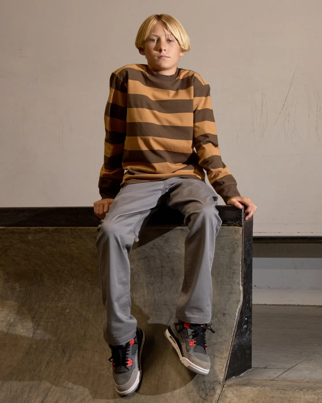 RVCA BOYS CHAINMAIL STRIPE LONG SLEEVE TEE Camel Hot