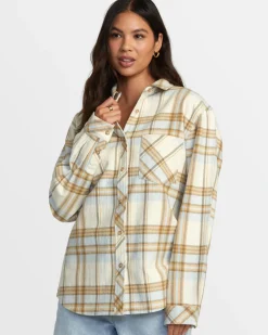 RVCA BREEZE FLANNEL LONG SLEEVE SHIRT Latte Clearance