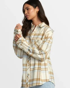 RVCA BREEZE FLANNEL LONG SLEEVE SHIRT Latte Clearance
