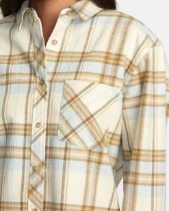RVCA BREEZE FLANNEL LONG SLEEVE SHIRT Latte Clearance