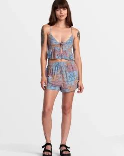 RVCA BRIDGETTE PEPLUM CROP TOP Federal Blue Clearance