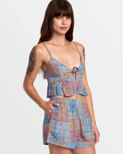 RVCA BRIDGETTE PEPLUM CROP TOP Federal Blue Clearance
