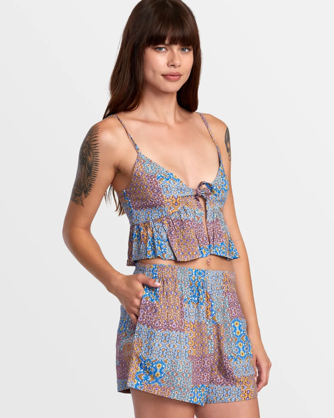 RVCA BRIDGETTE PEPLUM CROP TOP Federal Blue Clearance