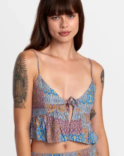 RVCA BRIDGETTE PEPLUM CROP TOP Federal Blue Clearance