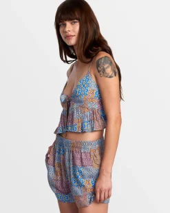 RVCA BRIDGETTE PEPLUM CROP TOP Federal Blue Clearance