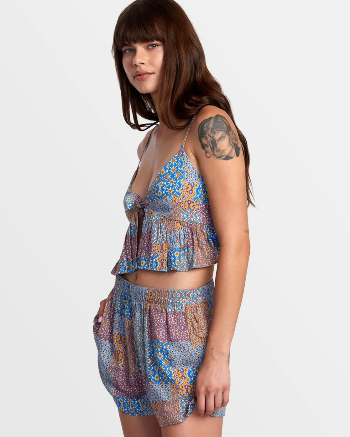 RVCA BRIDGETTE PEPLUM CROP TOP Federal Blue Clearance