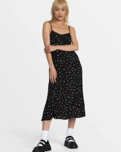 RVCA CAFE MIDI DRESS Black Multi Clearance