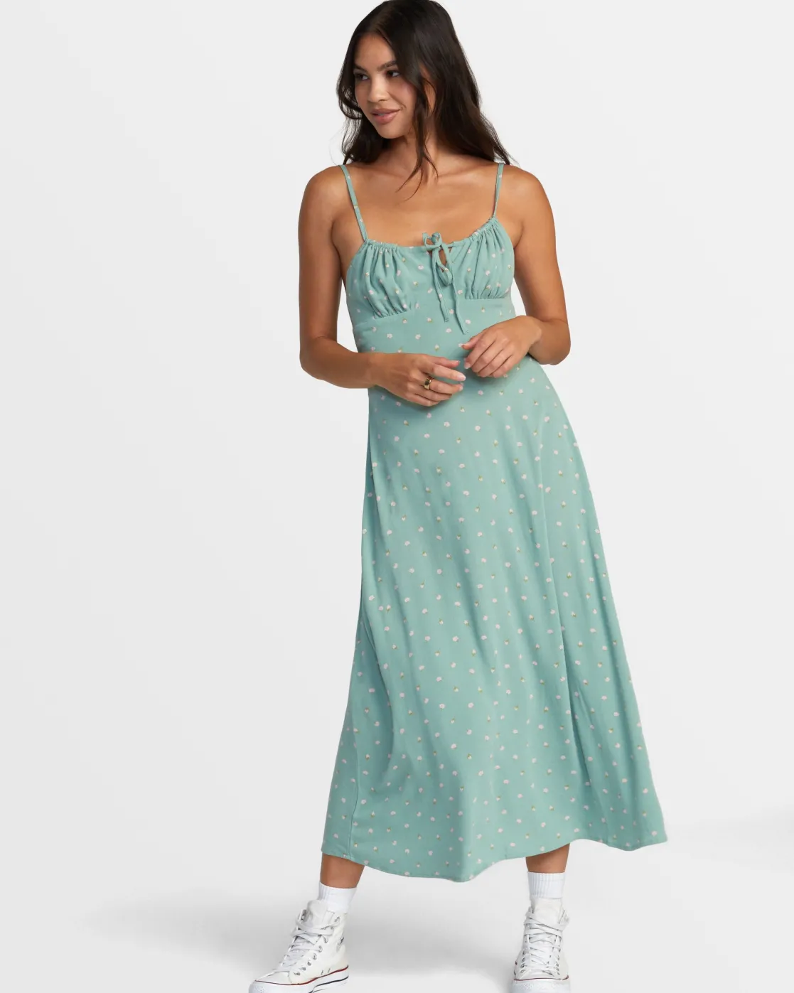 RVCA CAFE MIDI DRESS Green Haze Best
