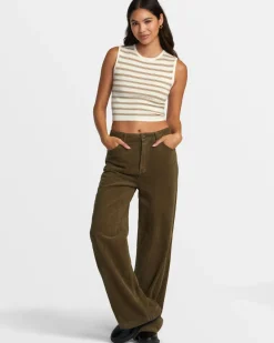 RVCA COCO CORDUROY WIDE LEG PANTS Dark Olive Hot