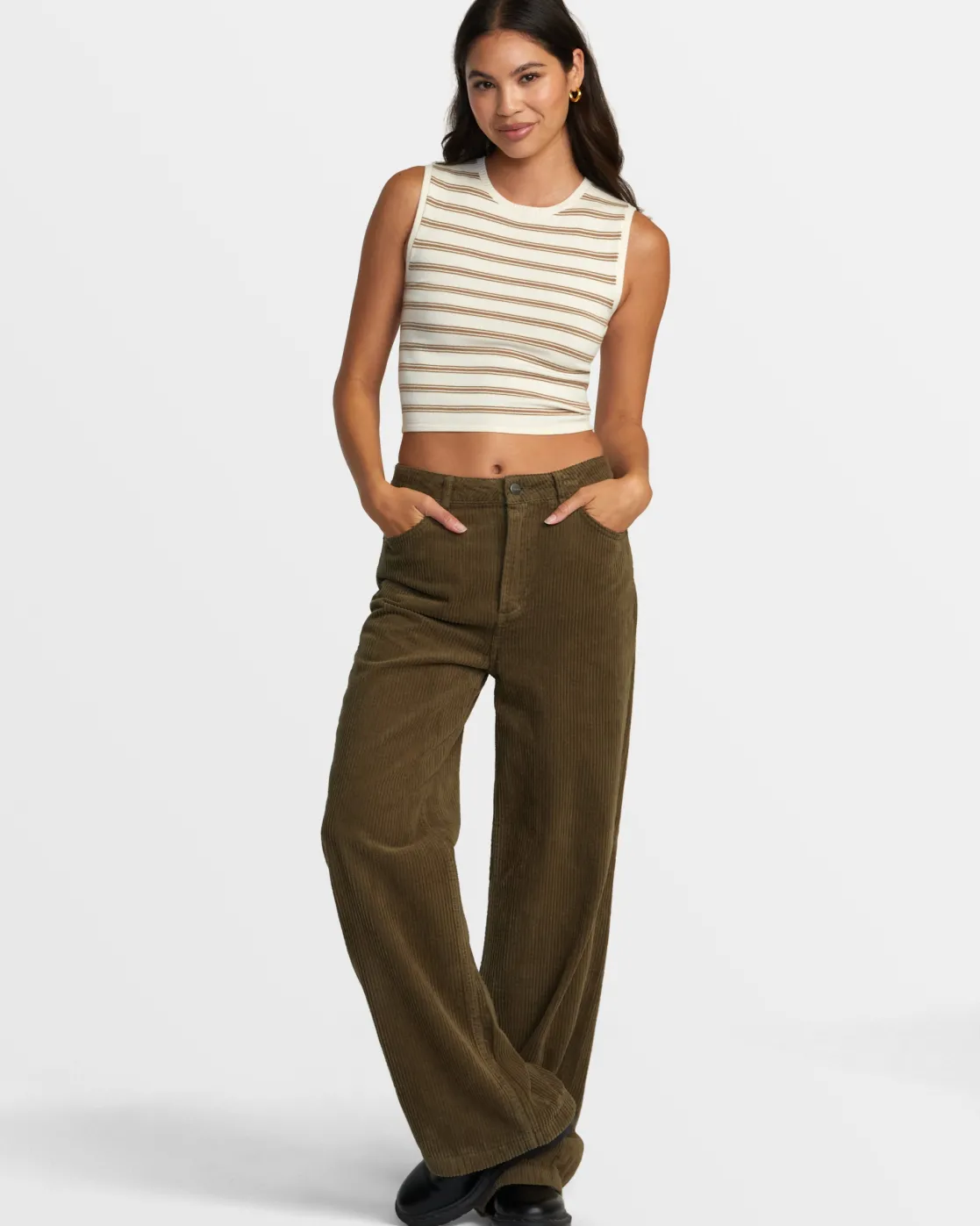 RVCA COCO CORDUROY WIDE LEG PANTS Dark Olive Hot