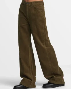 RVCA COCO CORDUROY WIDE LEG PANTS Dark Olive Hot
