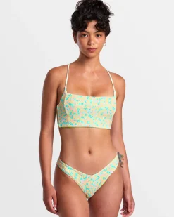 RVCA CONFETTI STRAPPY CROP BIKINI TOP Neon Green Clearance