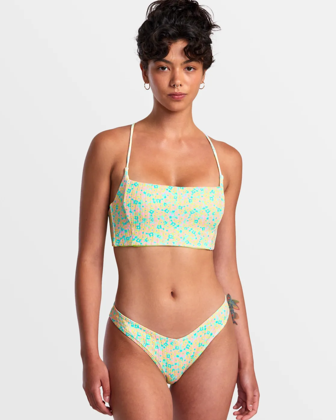 RVCA CONFETTI STRAPPY CROP BIKINI TOP Neon Green Clearance