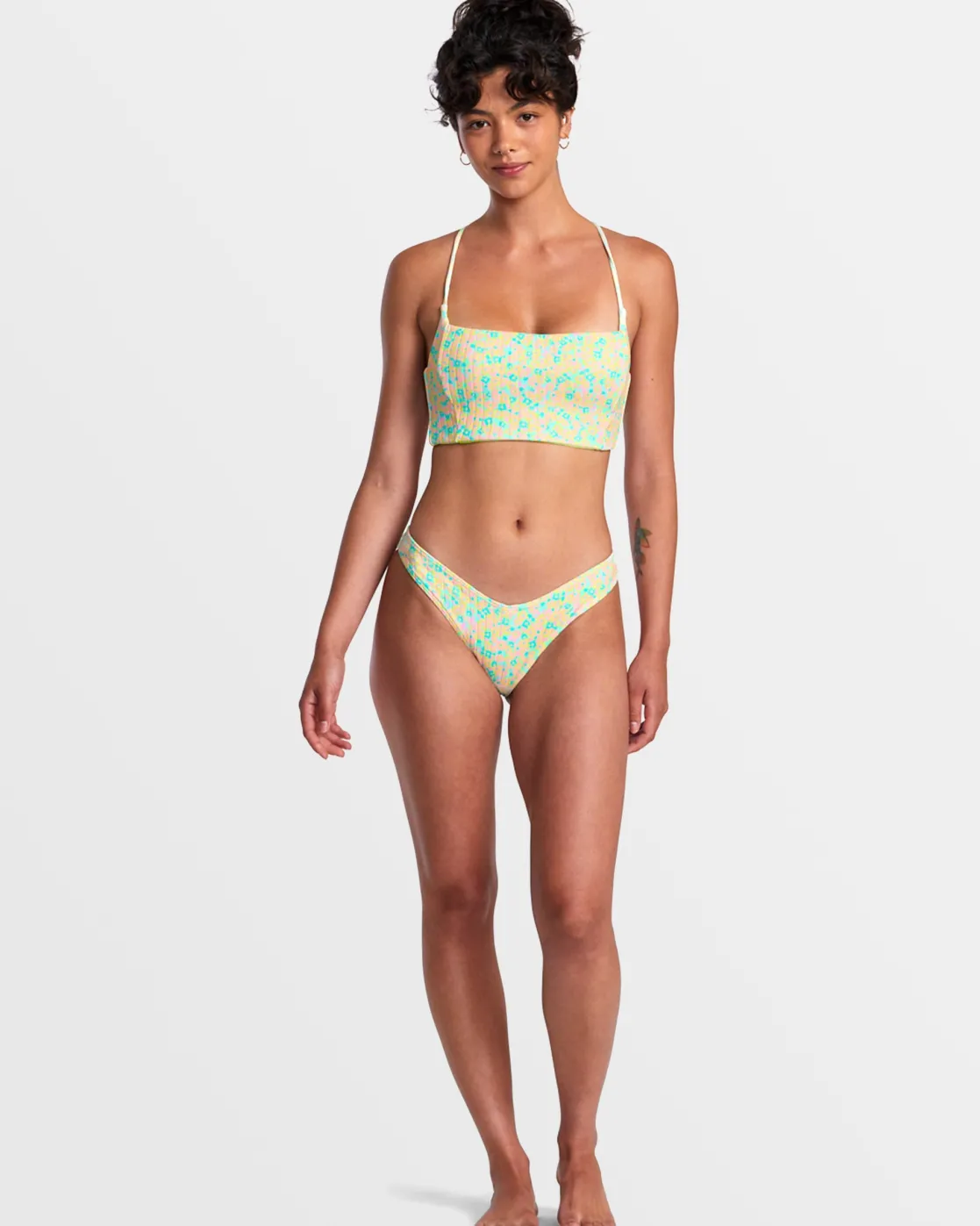 RVCA CONFETTI STRAPPY CROP BIKINI TOP Neon Green Clearance