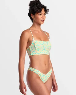 RVCA CONFETTI STRAPPY CROP BIKINI TOP Neon Green Clearance
