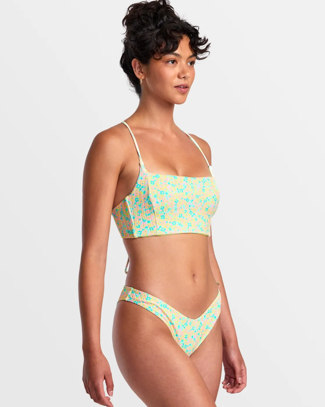RVCA CONFETTI STRAPPY CROP BIKINI TOP Neon Green Clearance