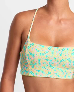 RVCA CONFETTI STRAPPY CROP BIKINI TOP Neon Green Clearance