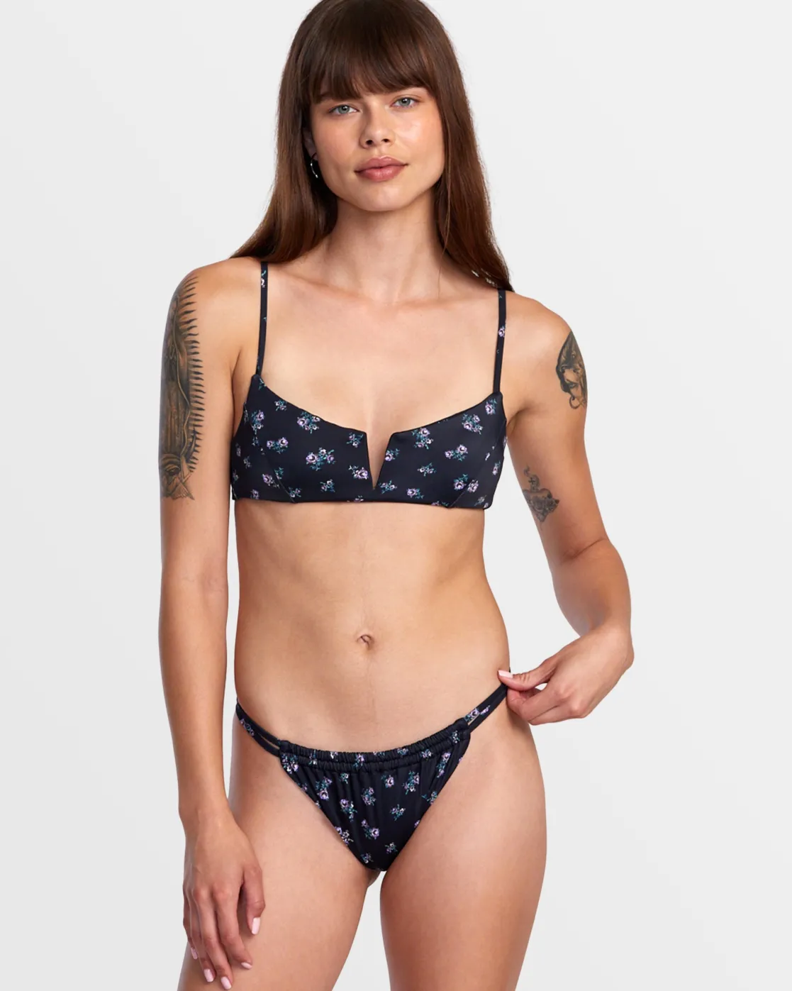 RVCA CONTEMPO DOUBLE STRAP SKIMPY BIKINI BOTTOMS Black Clearance