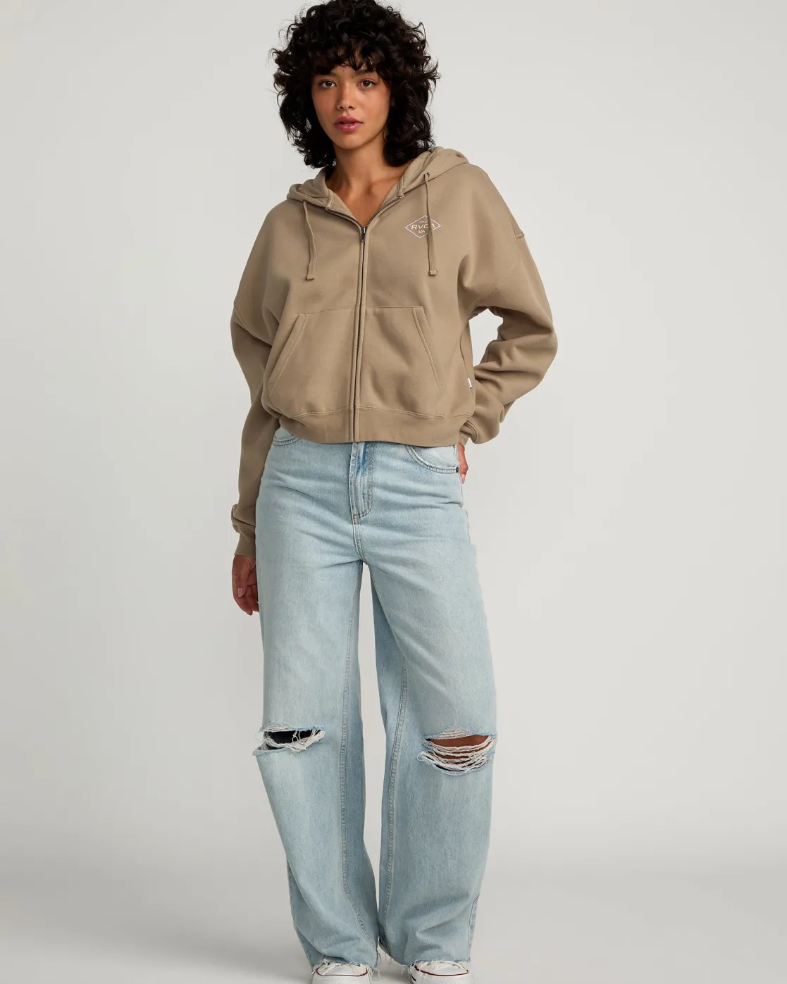 RVCA COURT ZIP HOODIE Dark Khaki Sale