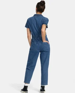 RVCA DAYSHIFT DENIM JUMPSUIT Blue Rinse Best