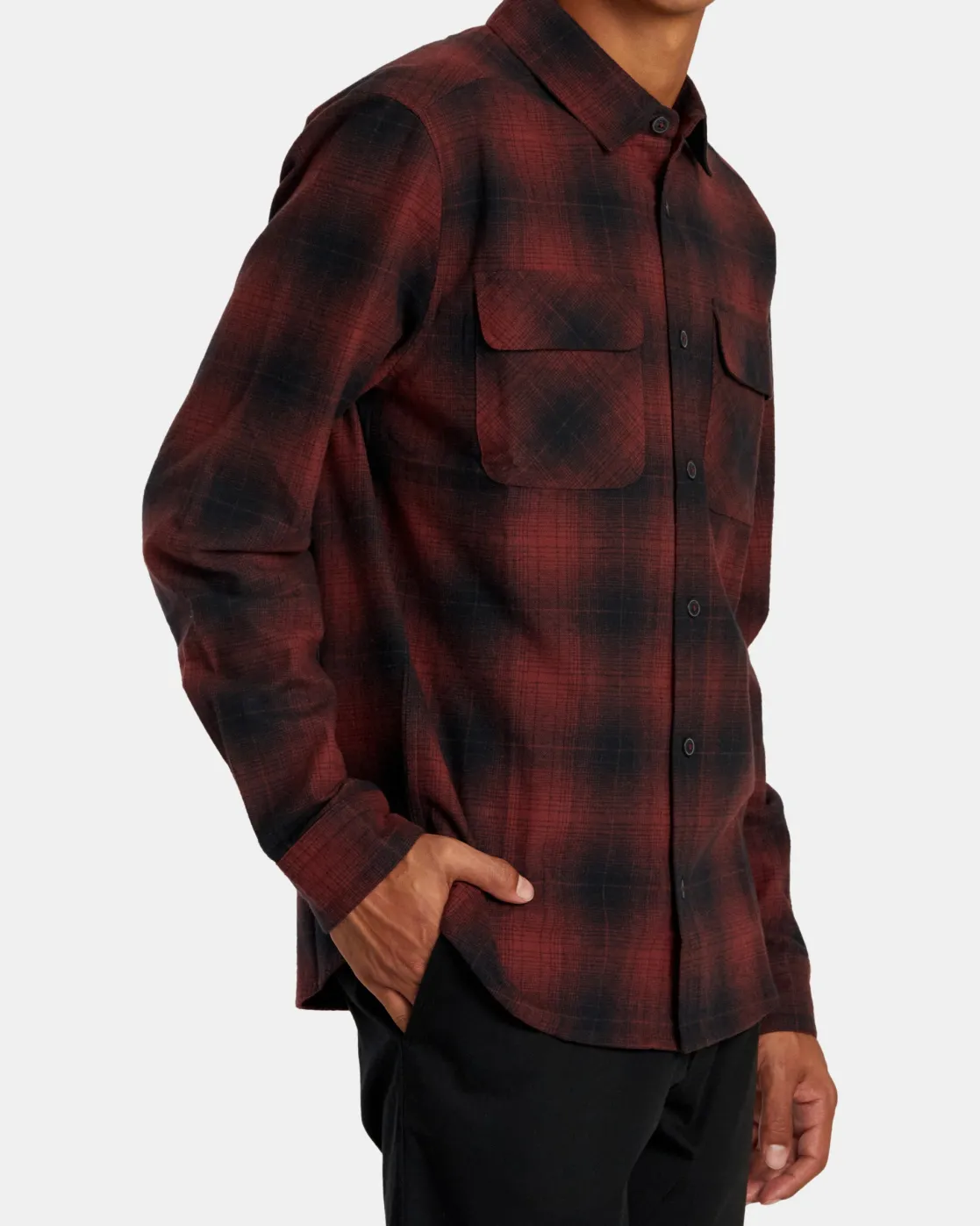 RVCA DAYSHIFT FLANNEL LONG SLEEVE TOP Red Earth Clearance