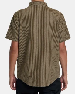 RVCA DAYSHIFT STRIPE II SHORT SLEEVE SHIRT Bombay Brown Hot