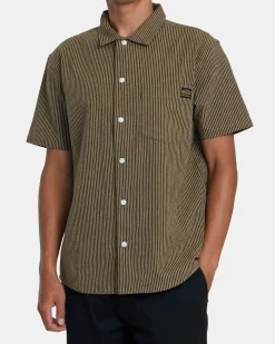 RVCA DAYSHIFT STRIPE II SHORT SLEEVE SHIRT Bombay Brown Hot