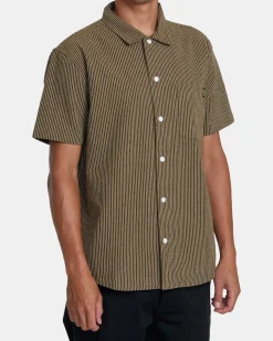 RVCA DAYSHIFT STRIPE II SHORT SLEEVE SHIRT Bombay Brown Hot