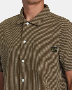 RVCA DAYSHIFT STRIPE II SHORT SLEEVE SHIRT Bombay Brown Hot