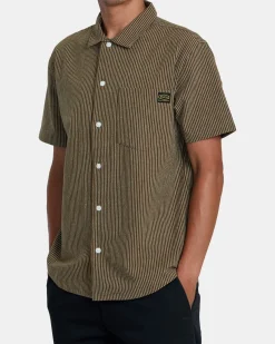 RVCA DAYSHIFT STRIPE II SHORT SLEEVE SHIRT Bombay Brown Hot