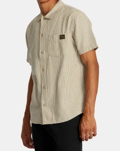 RVCA DAYSHIFT STRIPE II SHORT SLEEVE SHIRT Latte Discount