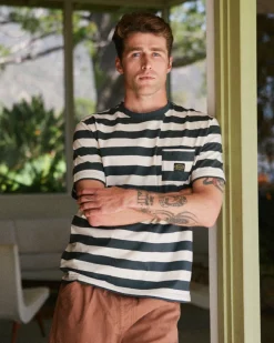 RVCA DAYSHIFT STRIPE TEE Garage Blue Clearance