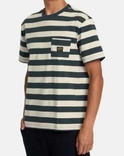 RVCA DAYSHIFT STRIPE TEE Garage Blue Clearance
