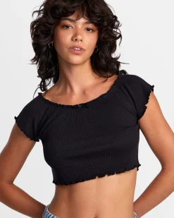 RVCA DELILAH OFF-THE-SHOULDER CROP TOP RVCA Black New