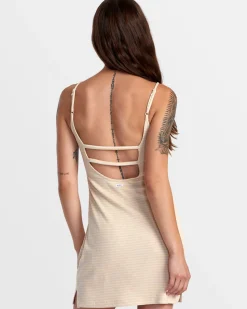 RVCA DIXIE FITTED MINI STRIPE DRESS Latte Clearance