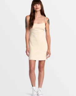 RVCA DIXIE FITTED MINI STRIPE DRESS Latte Clearance