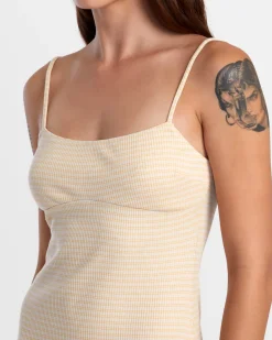 RVCA DIXIE FITTED MINI STRIPE DRESS Latte Clearance