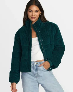 RVCA EEZEH CORDUROY PUFFER JACKET Ponderosa Pine Sale