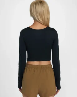 RVCA ESSENTIAL LONG SLEEVE CROPPED TEE Black Online