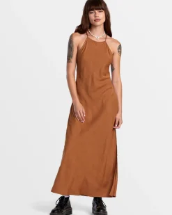 RVCA EXILE MIDI SUN DRESS Camel New