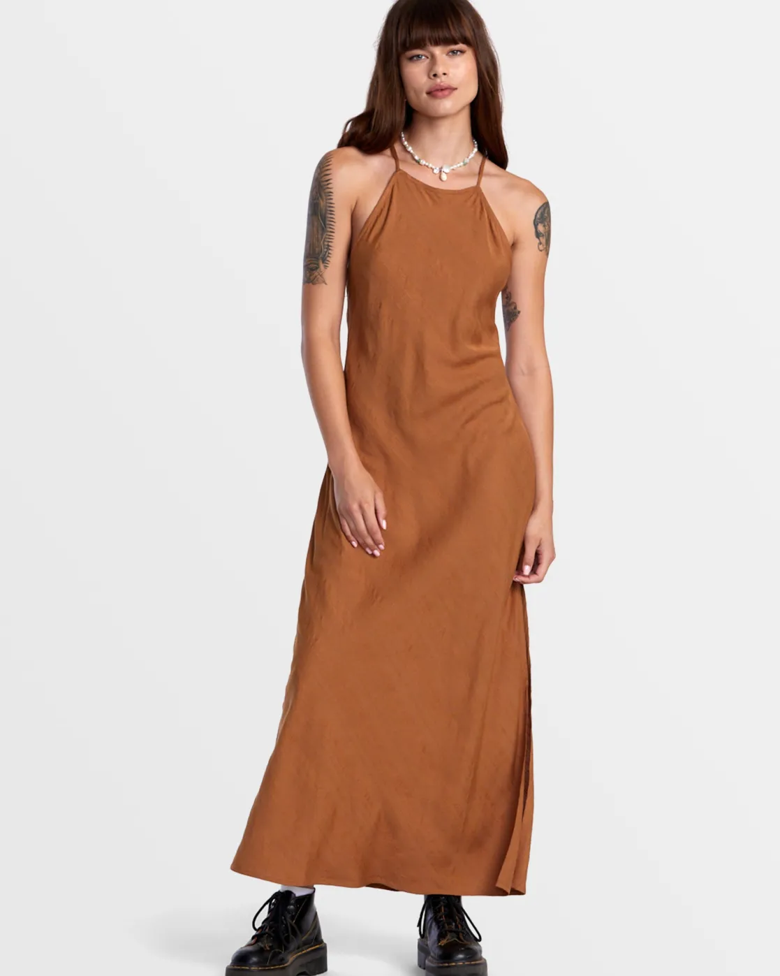 RVCA EXILE MIDI SUN DRESS Camel New