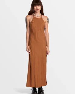 RVCA EXILE MIDI SUN DRESS Camel New