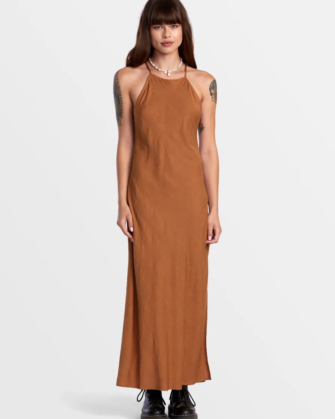 RVCA EXILE MIDI SUN DRESS Camel New