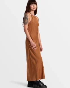 RVCA EXILE MIDI SUN DRESS Camel New